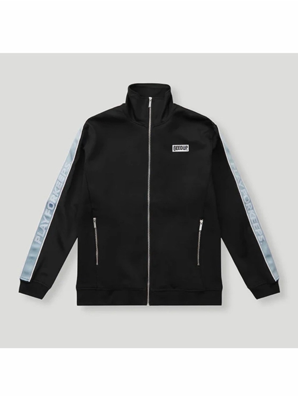 GEEDUP Play For Keeps Track Jacket 2XL Black Blue Full Zip Side Pockets NWT